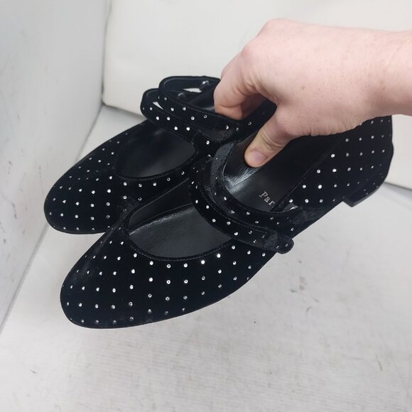 Christian Louboutin Black Velvet Bejeweled Sweet Jane Buckle Flat Shoe - Picture 12 of 12